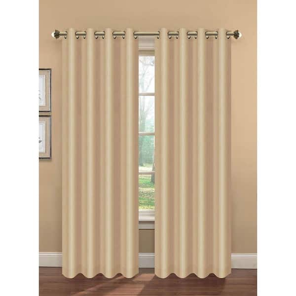 Bella Luna Beige Faux Silk Extra Wide Grommet Room Darkening Curtain - 54 in. W x 84 in. L (Set of 2)