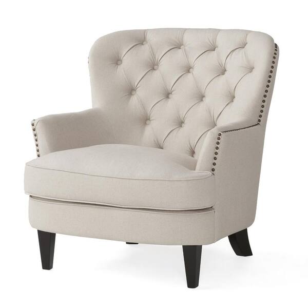 Noble House Tafton Natural Fabric Tufted Club Chair And Ottoman Set 10870 Noble House Tafton Natural Fabric, Small Club Chairs With Ottoman