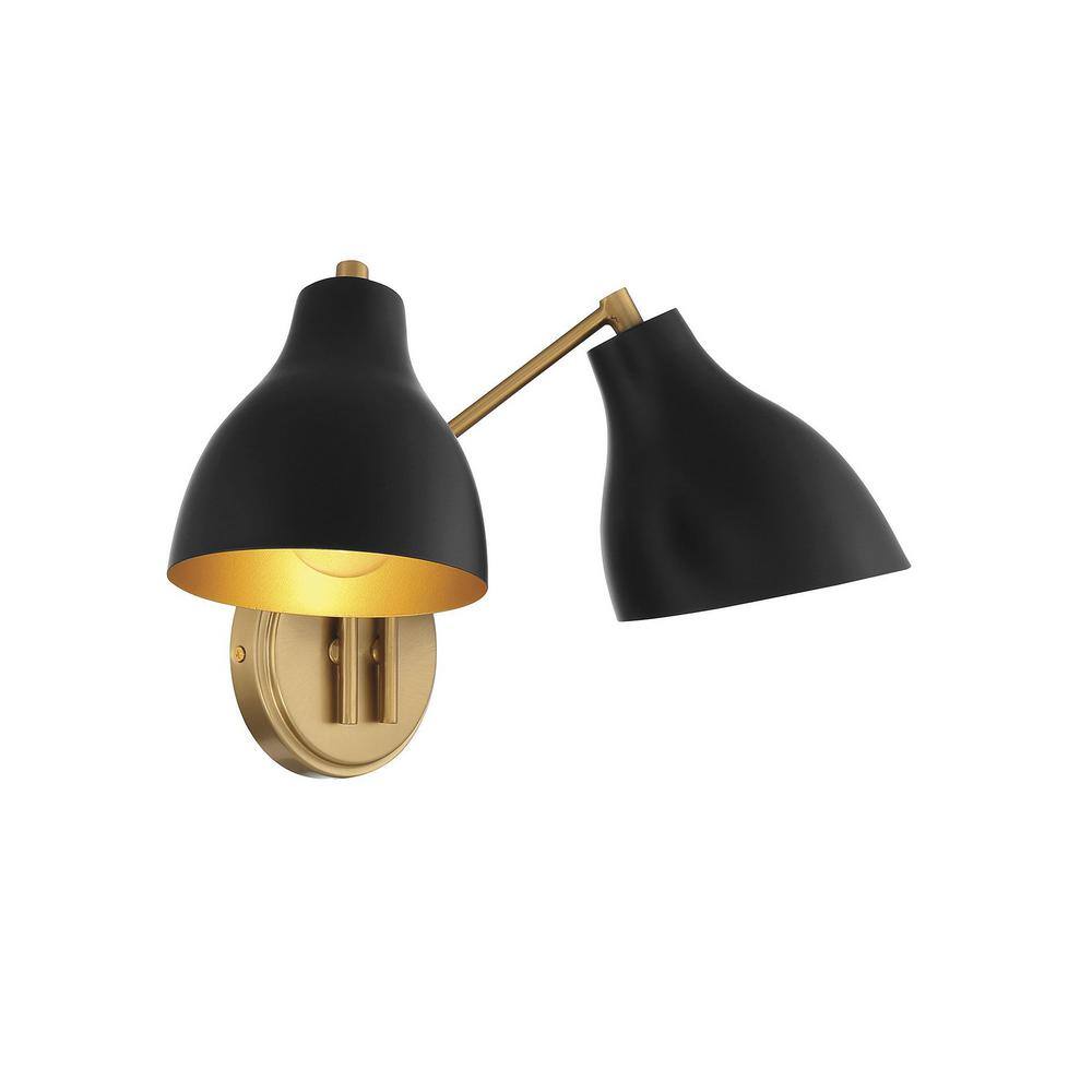 Black and Brass Dual Arm Dimmable Metal Sconce