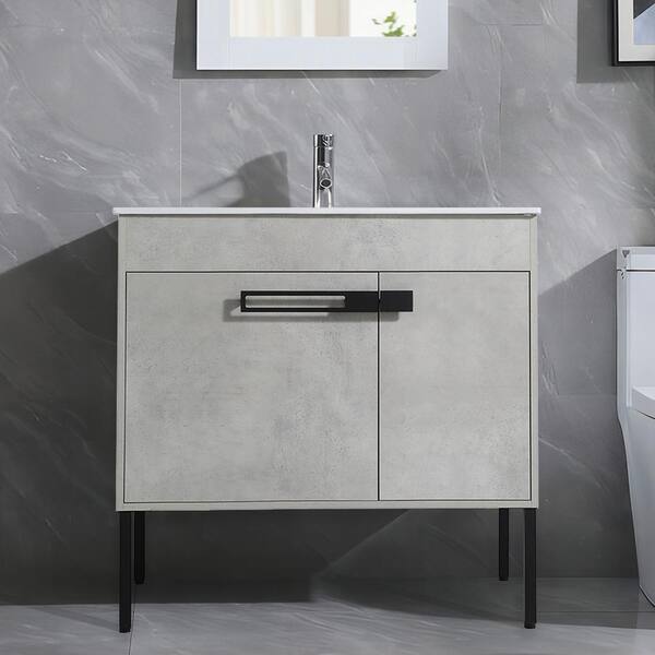 UPIKER Simply 36 in. W X 18 in. D x 35 in. H Bath Vanity in Gray with White Ceramic Vanity Top