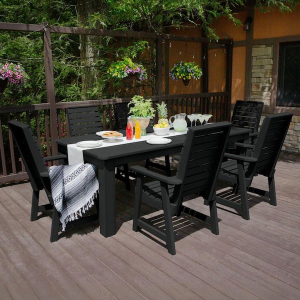 Weatherly Black 7-Piece Recycled Plastic Rectangular Outdoor Dining Set