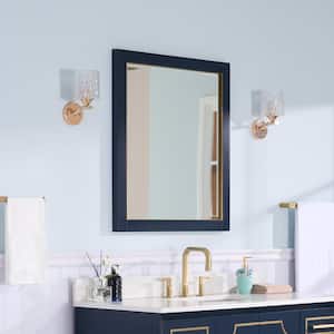 24 in. W x 32 in. H Rectangular Wood Framed Beleved Wall Bathroom Vanity Mirror in Navy Blue, Vertical / Horizontal Hang