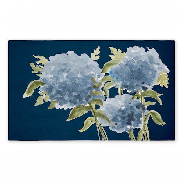 Blue Hydrangeas Contrast Blue 18 in. x 30 in. Polyester Non-Slip Outdoor Door Mat