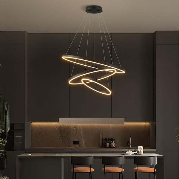 TOZING 31 in. 3-Light Modern Black Geometric Adjustable Styling