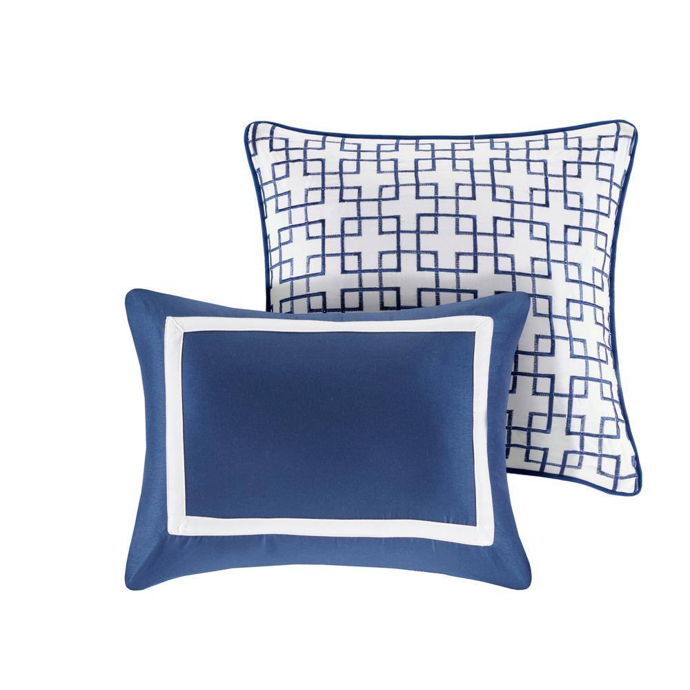 Navy and White King Microfiber Reversible 8-Piece Bedding Set