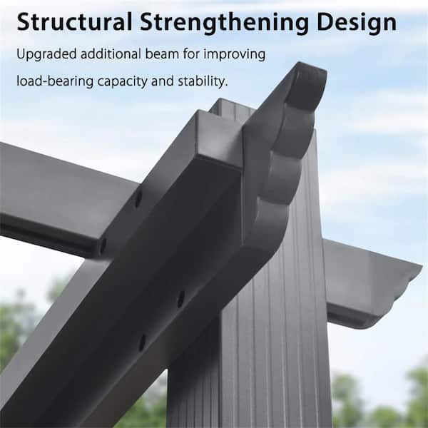 12 ft. W x 16 ft. D Modern Gray Aluminum Pergola with Red Adjustable UV Resistant Sun Shelter Canopy for Garden Deck