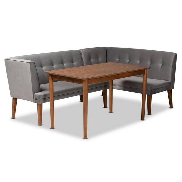 Baxton Studio Stewart 3Piece Grey and Walnut Brown Wood Top Dining Set