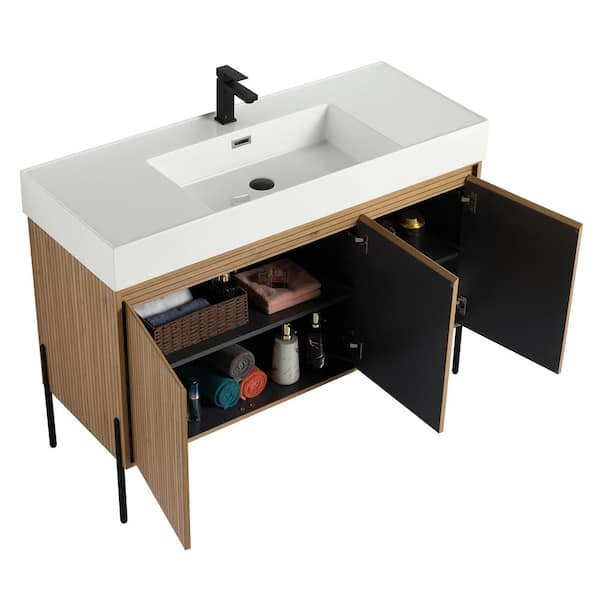 Crownpoint 48 in. Freestanding Single Bright Oak Bathroom Vanity with White Acrylic Sink Top Unassembled