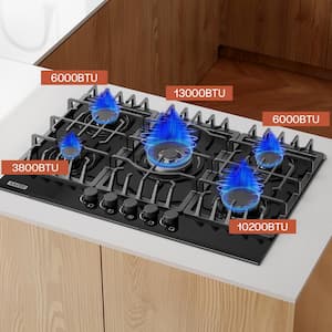 30 in. Gas Stove Cooktop with 5 Italy SABAF Burners in Black Tempered Glass