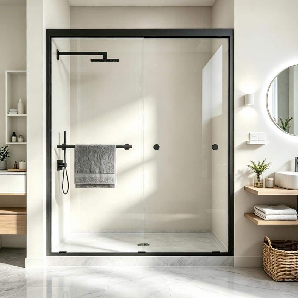 "67-72 in. W x 72 in. H Double Sliding Aluminum Framed Shower Door in Matte Black with 1/4"" Clear Tempered Glass" price history on PriceWatchPro