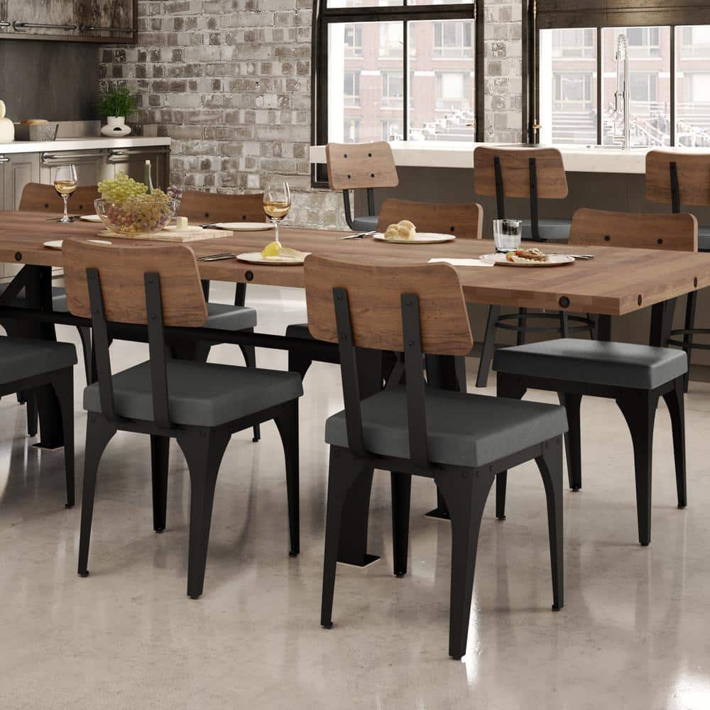Symmetry Medium Gray Faux Leather and Metal Side Chair