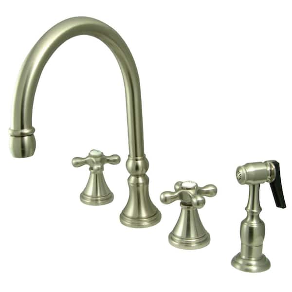 Kingston Brass Governor 2-Handle Standard Kitchen Faucet with Side Sprayer in Brushed Nickel