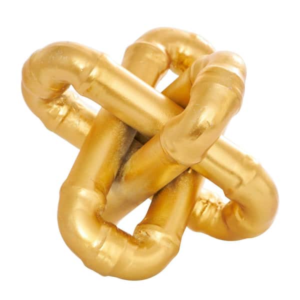 Litton Lane 7 in. Gold Metal Chain Link Jack Geometric Sculpture with Dimensional Ridges