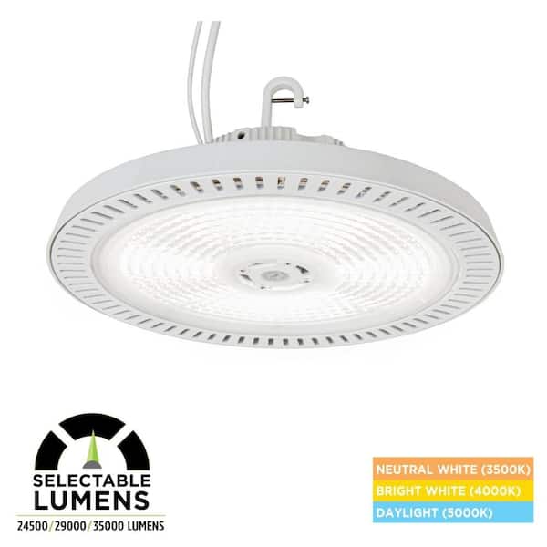 1.1 ft. 1000-Watt Equivalent Industrial Round White LED High Bay Light 24500-35000 Lumens Adjustable CCT 120-277V