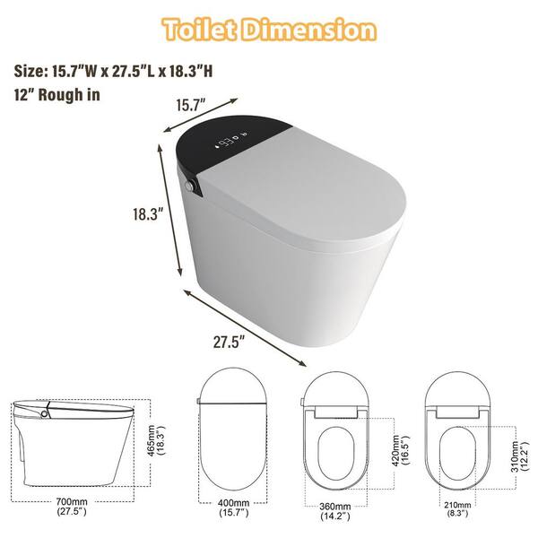 CASAINC Elongated Electric Smart Bidet Toilet with Auto Open, LED Display, and Warm Water Wash