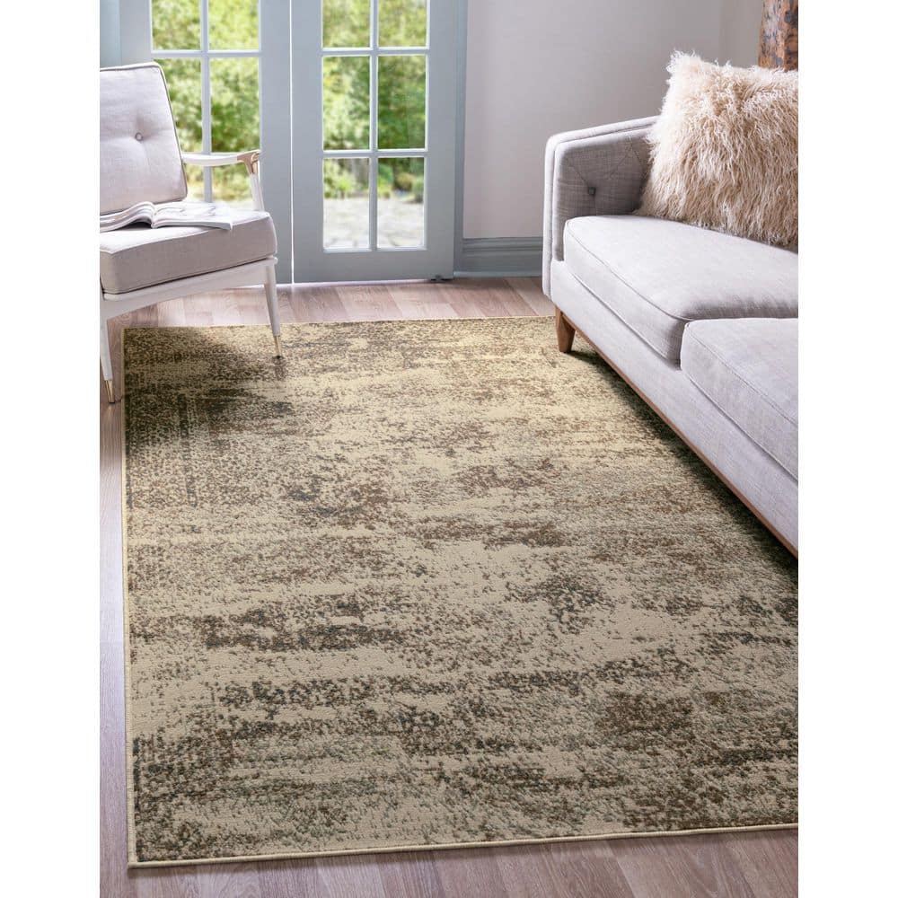 Gray and Ivory Abstract 9' x 12' Stain-Resistant Area Rug