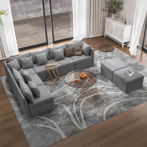 Merra Norra Collection 116 in. 8-Piece Fabric with Storage Modular