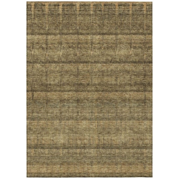 Brown, Beige, Chocolate 10 ft. x 14 ft. Woven Striped Polyester Rectangle Indoor/Outdoor Area Rug