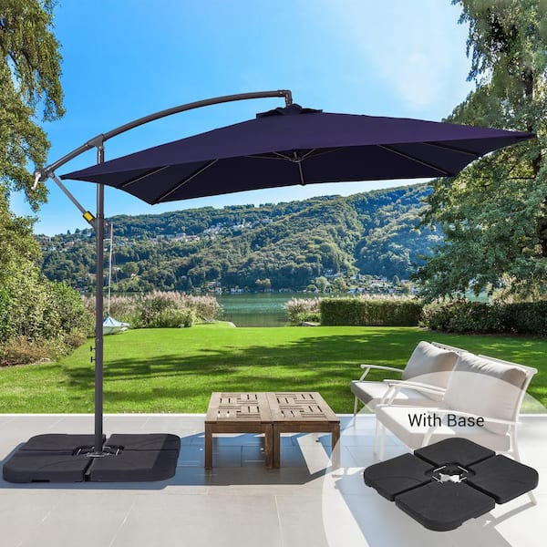 Sonkuki 8.2 ft. x 8.2 ft. Square Offset Cantilever Patio Umbrella with a Base in Navy Blue