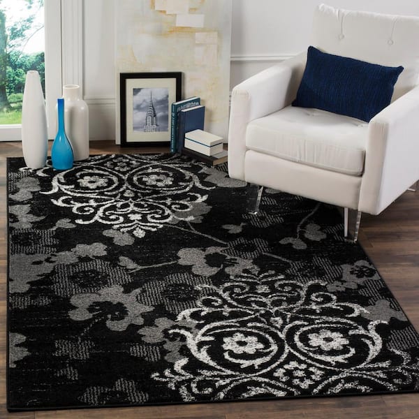 Adirondack Black/Silver Doormat 3 ft. x 5 ft. Floral Area Rug