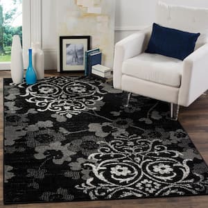 Adirondack Black/Silver 6 ft. x 6 ft. Square Floral Area Rug