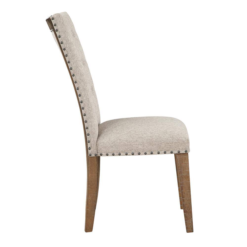 Oatmeal Upholstered Button Tufted Side Chair with Wood Legs