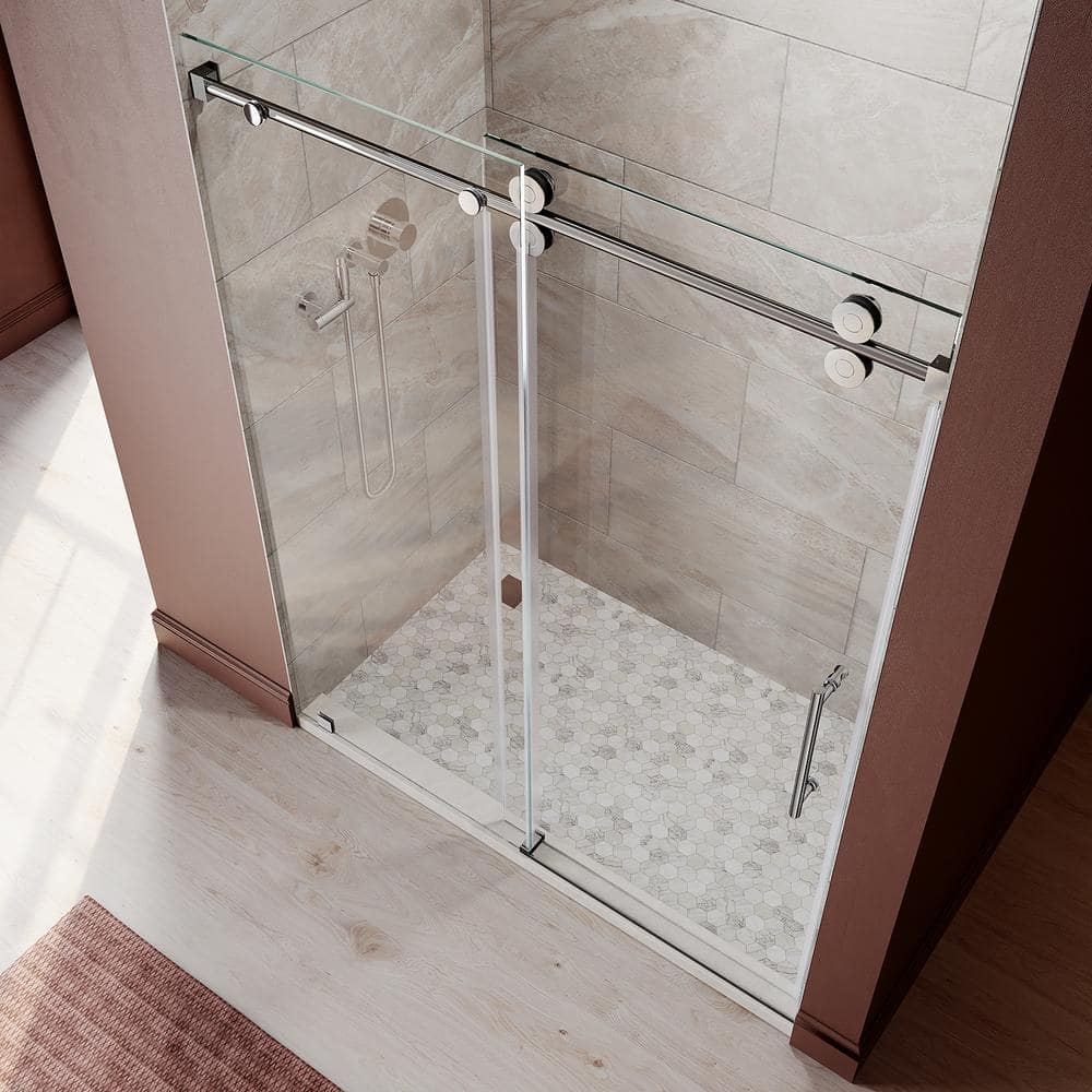 Chrome Frameless Sliding Shower Door with Clear Glass