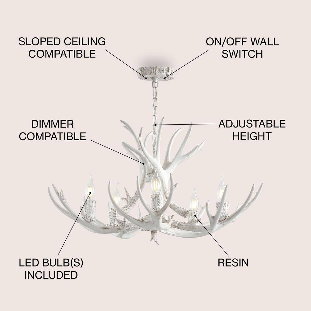Eldora 30" White Adjustable Resin Antler 5-Light LED Chandelier
