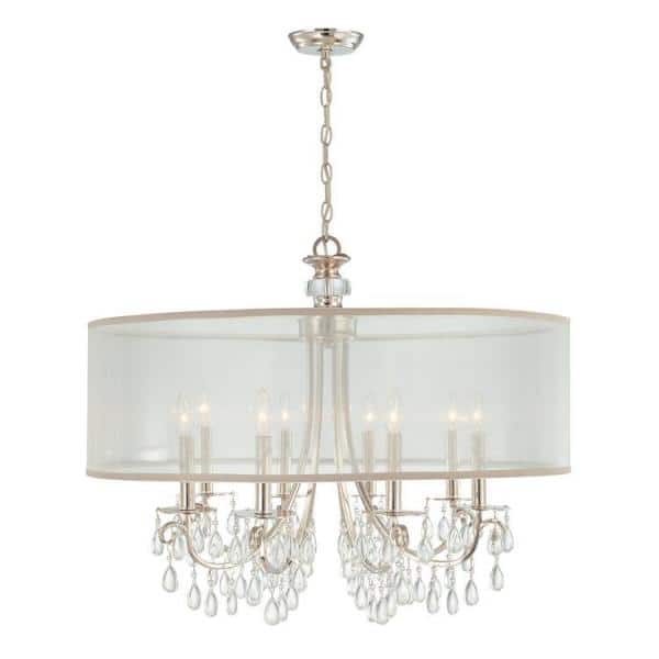 Hampton 8-Light Polished Chrome Chandelier with Silk Drum Shade