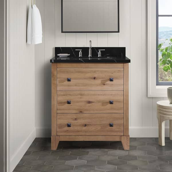 Home Decorators Collection Burwood 30 in. Single Sink Seadrift Bath Vanity with Black Marquina Quartz Top (Assembled)