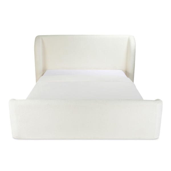 Omri Cream White Wood Frame King Platform Bed with Storage Drawers and Recycled Upholstery