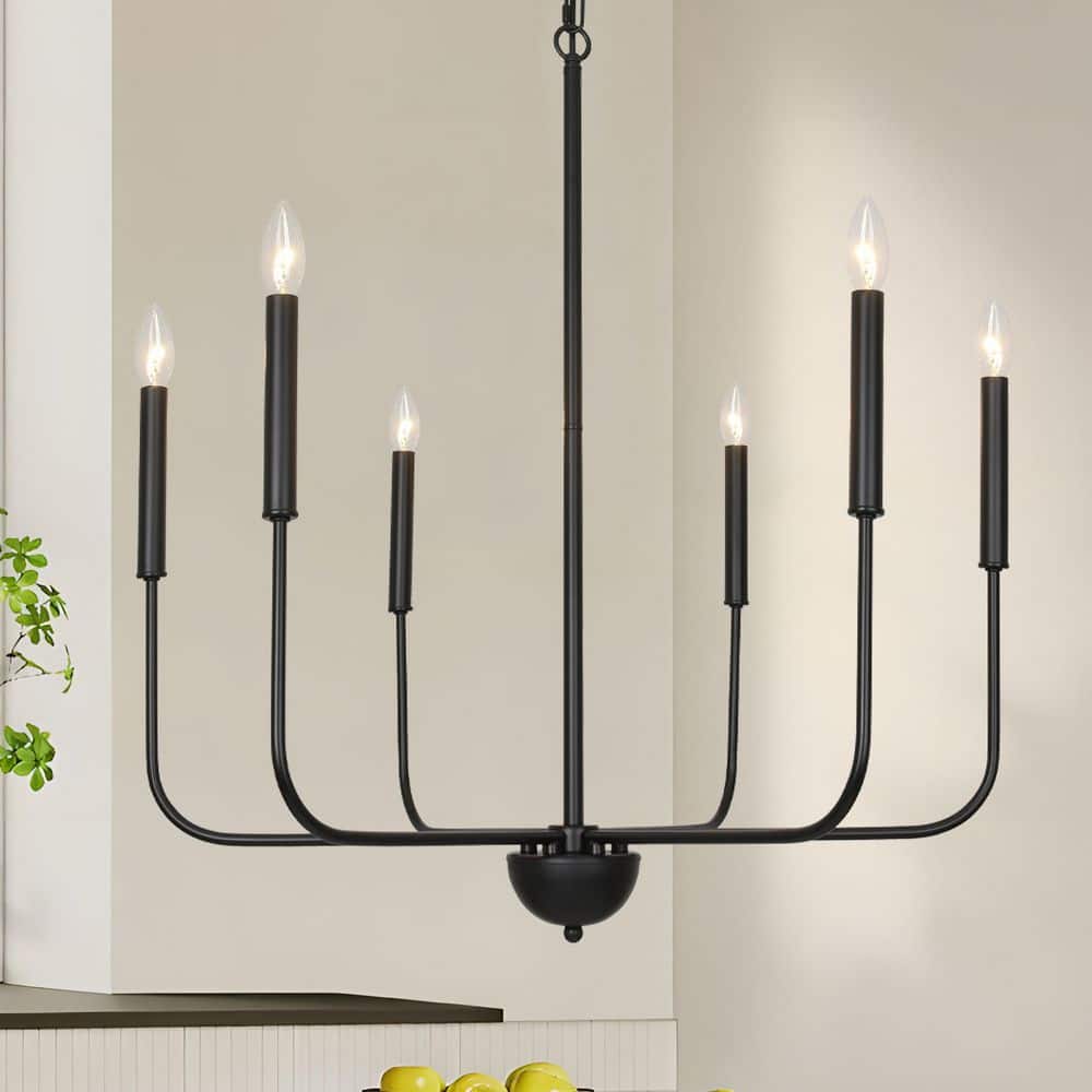 6 Lights Modern Black Chandelier for Parlor,Base,Study, 6 Lights Farmhouse 