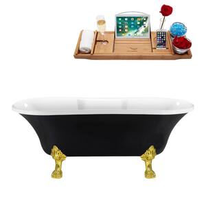 68 in. Acrylic Clawfoot Non-Whirlpool Bathtub in Glossy Black with Brushed Gold Drain And Polished Gold Clawfeet