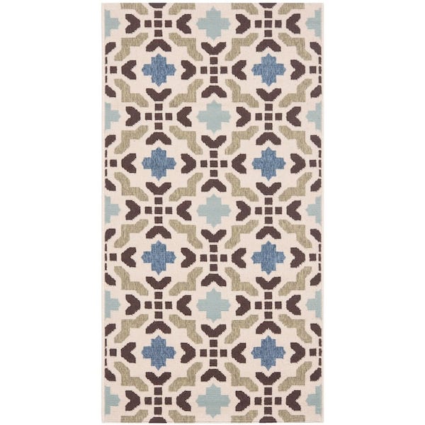 Veranda Cream/Aqua 2 ft. x 4 ft. Geometric Indoor/Outdoor Area Rug
