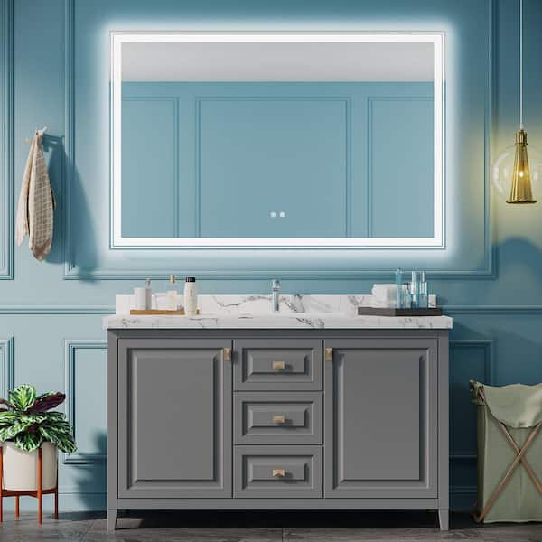 Miscool Anky 55 in. W x 36 in. H Rectangular Frameless LED Wall Mount Bathroom Vanity Mirror, Antifog Beauty Makeup Mirror