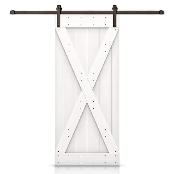 CALHOME 34 in. x 84 in. X-Series White Stained DIY Wood Interior Sliding Barn Door with Hardware Kit