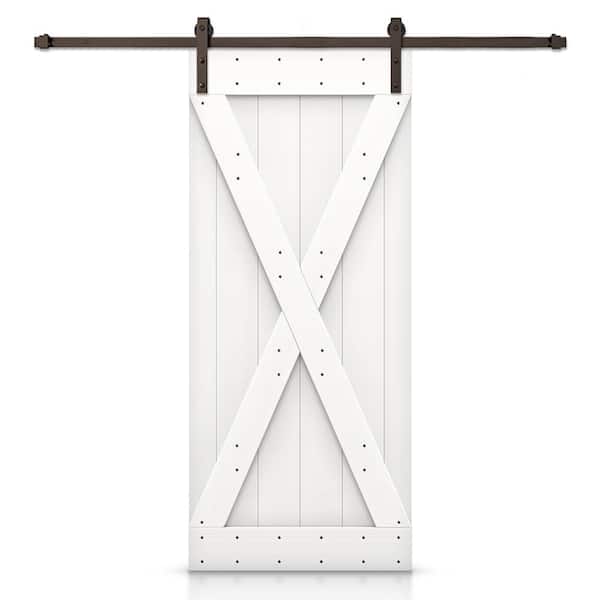 CALHOME 44 in. x 84 in. X-Series White Stained DIY Wood Interior Sliding Barn Door with Hardware Kit