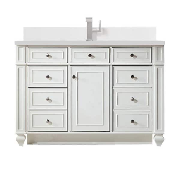 James Martin Vanities Bristol 48.0 in. W x 23.5 in. D x 34.0 in. H Bathroom Vanity in Bright White with White Zeus Silestone Quartz Top