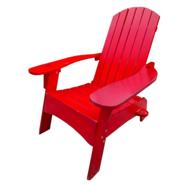 Misopily Outdoor Wood Adirondack Chair with Umbrella Hole on The Arm, Red, (Set of 1)