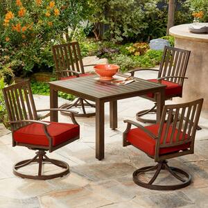 Bridgeport 5-Piece Metal Motion Outdoor Dining Set with Red Cushions