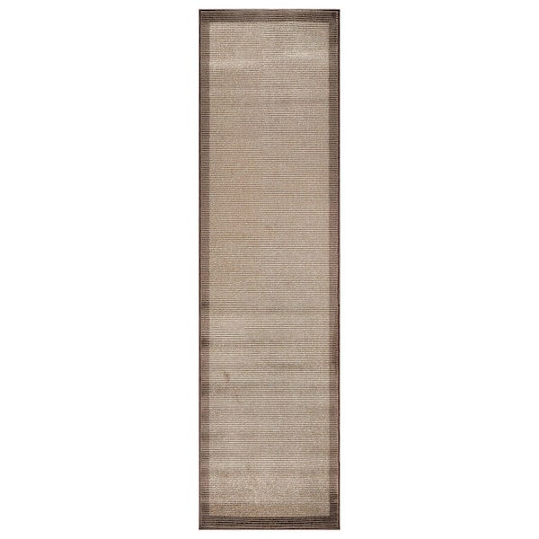 Modern Geometric Stripe Bordered Runner Rug for Living Room, Bedroom, or Entryway 2 ft. x 12 ft. Beige