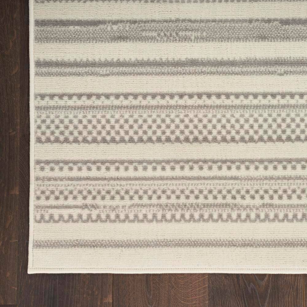 Ivory Grey Striped Synthetic 5' x 7' Area Rug