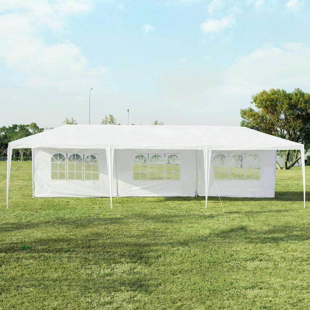 White 10' x 30' Steel and PE Outdoor Canopy Tent with Sidewalls