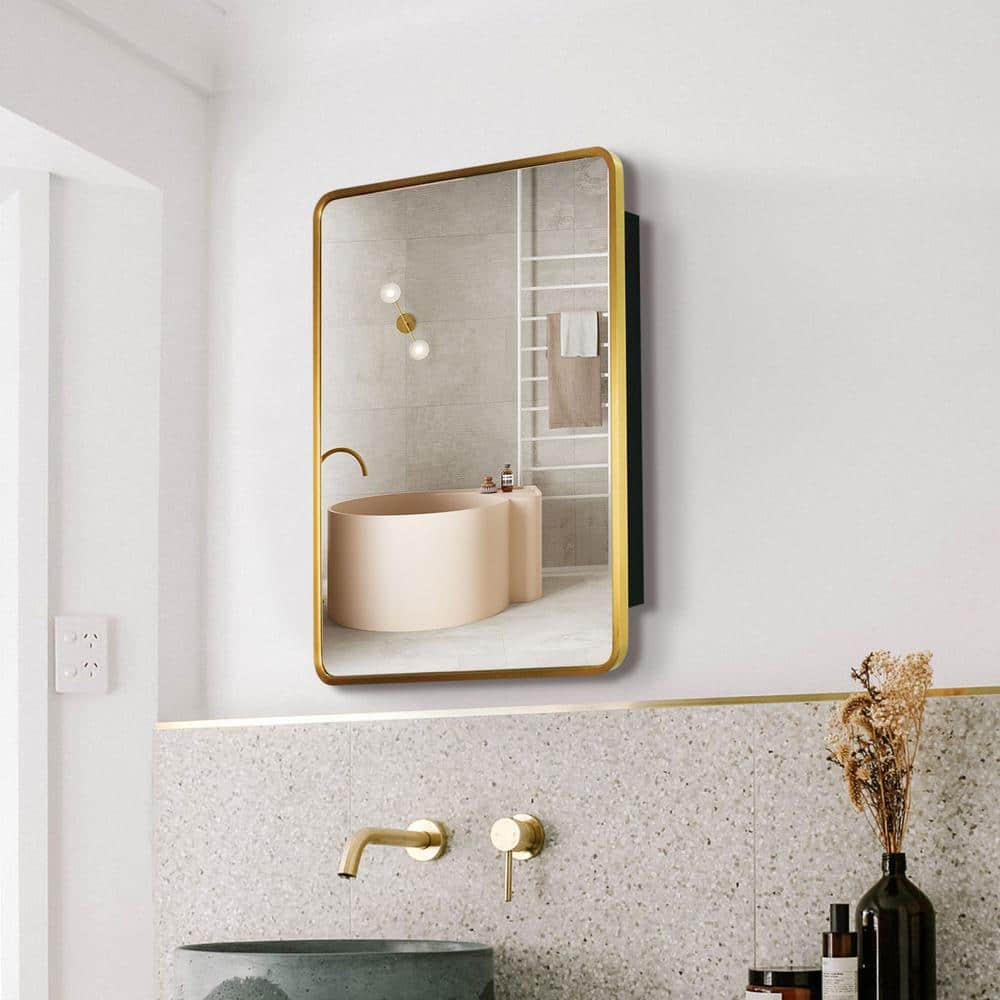 Gold Metal Framed 20" x 28" Rectangular Medicine Cabinet