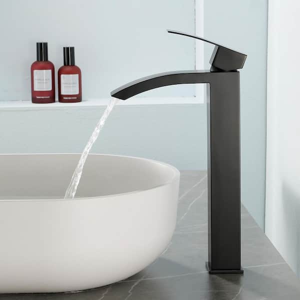 Single Handle Vessel Sink Faucet with Pop-Up Drain in Matte Black