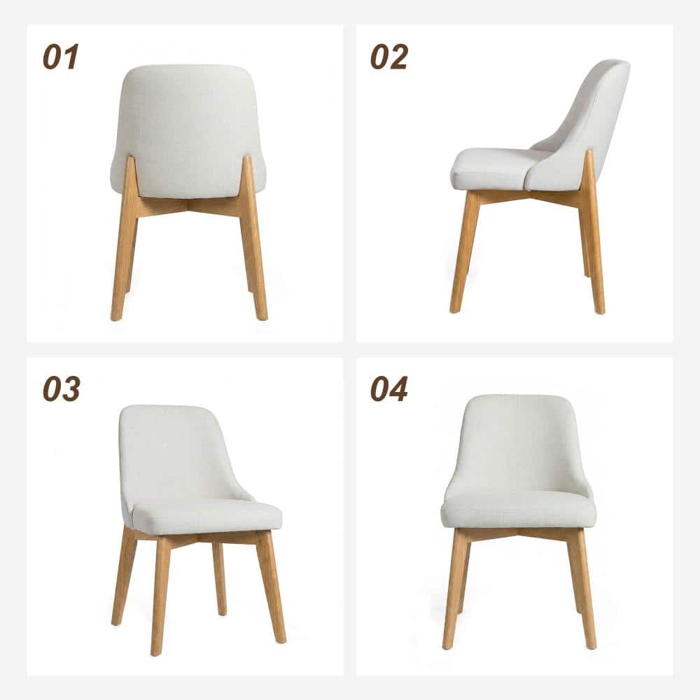 White Upholstery Oak Finish Solid Wood Leg Armless Dining Side Chair Set of 2