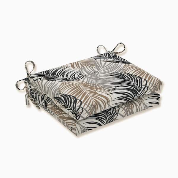 Pillow Perfect Floral 18.5 in. x 16 in. Outdoor Dining Chair Cushion in Black/Grey/Brown (Set of 2)