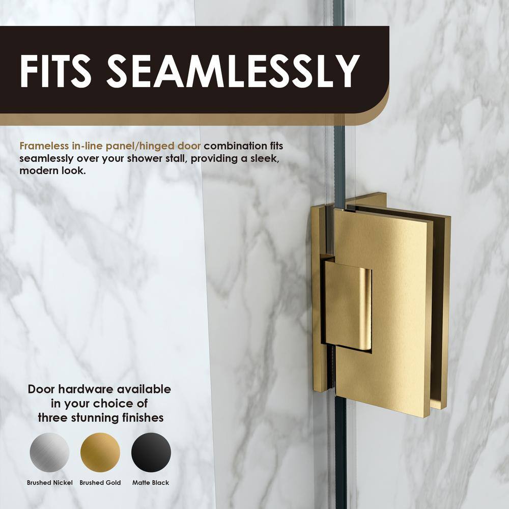 Brushed Gold Frameless Pivot Hinged Shower Door with Clear Glass