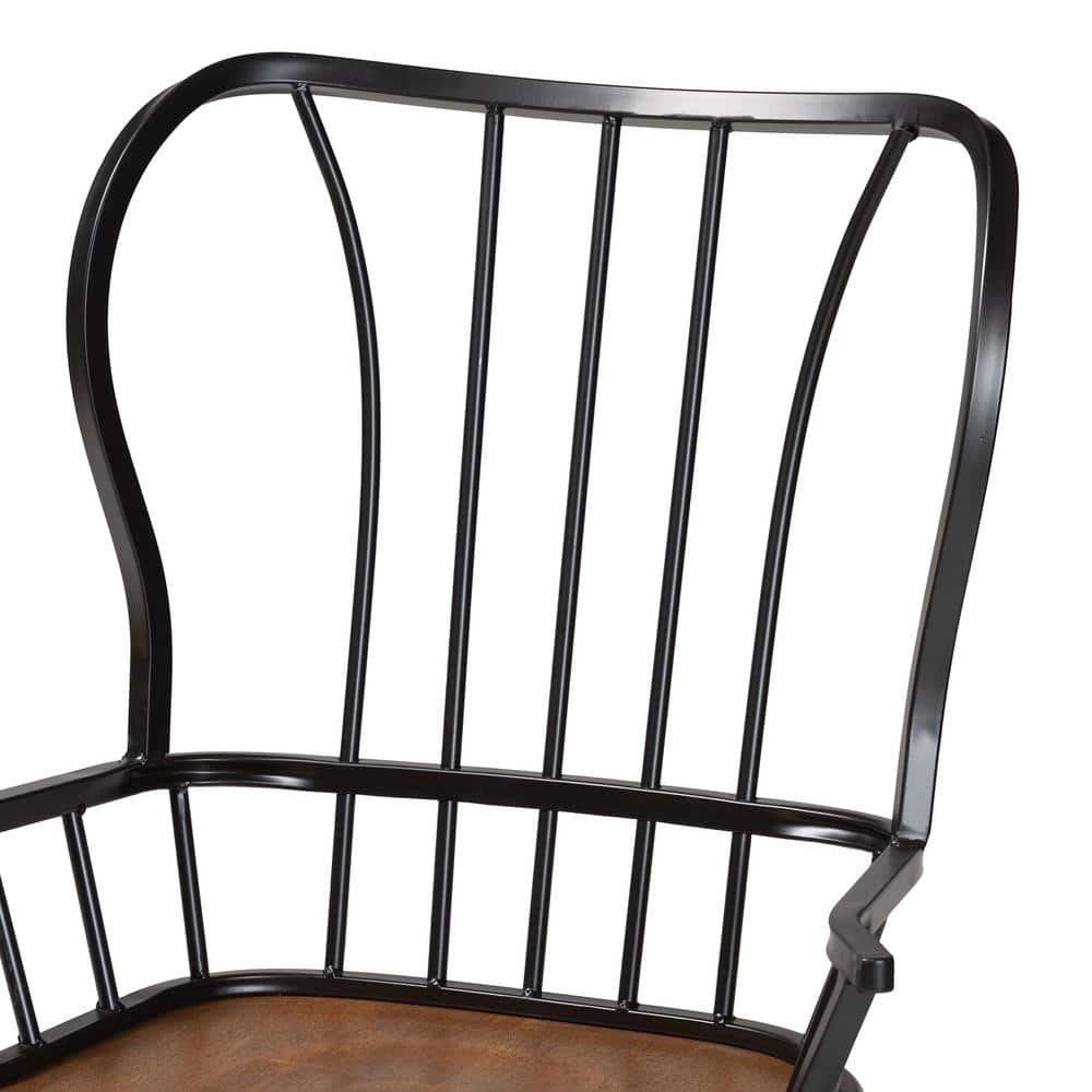 Longford Dark Walnut and Black Metal Windsor Arm Chair Set