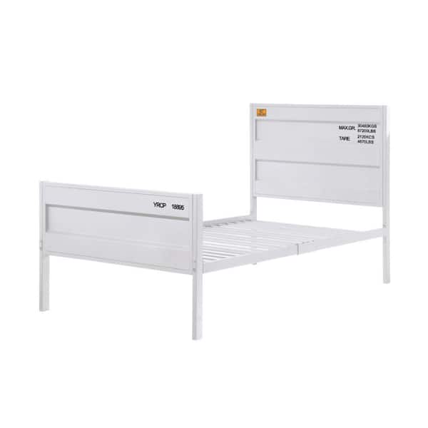 White Metal Frame Twin Platform Bed with Straight Leg Support